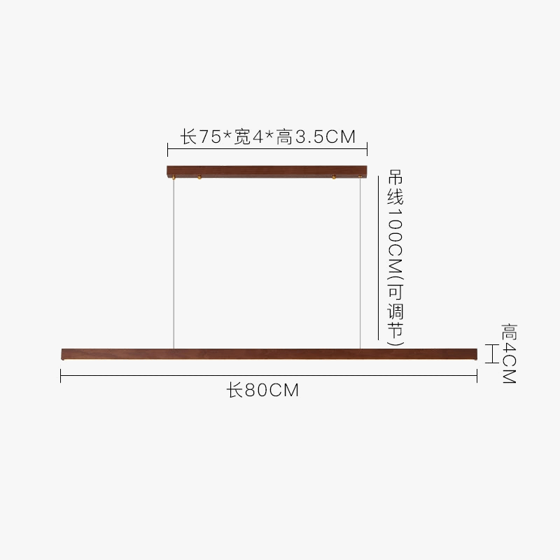 Lustre rétro en bois de noyer pour loft avec bande longue | Marco Lucetti