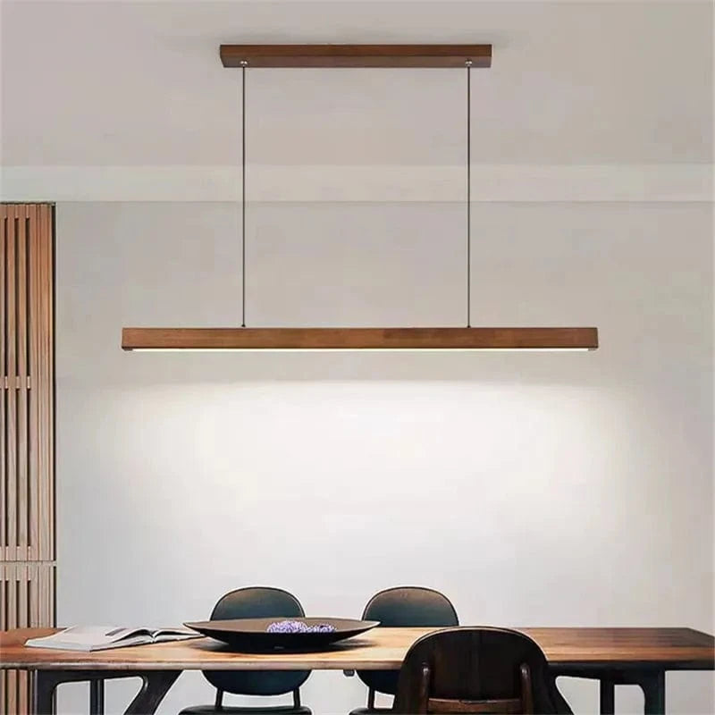 Lustre rétro en bois de noyer pour loft avec bande longue | Marco Lucetti