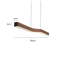 Lustre rétro en bois de noyer pour loft avec bande longue | Marco Lucetti 90 cm / Lumière tricolore