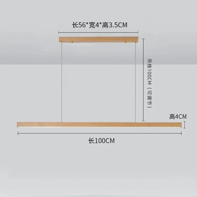 Lustre rétro en bois de noyer pour loft avec bande longue | Marco Lucetti L100cm 1 / Lumière tricolore