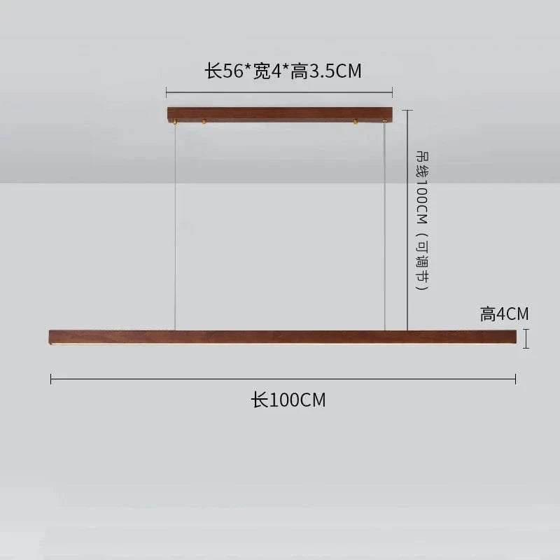 Lustre rétro en bois de noyer pour loft avec bande longue | Marco Lucetti L100cm / Lumière chaude
