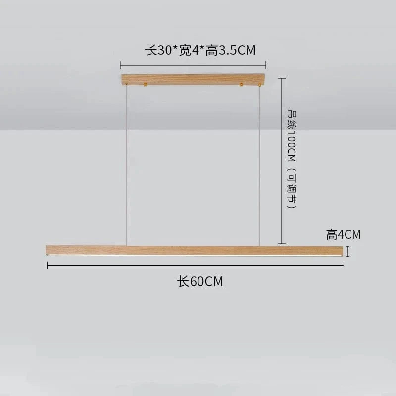 Lustre rétro en bois de noyer pour loft avec bande longue | Marco Lucetti L60cm 1 / Lumière tricolore
