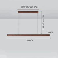 Lustre rétro en bois de noyer pour loft avec bande longue | Marco Lucetti L60cm / Lumière tricolore