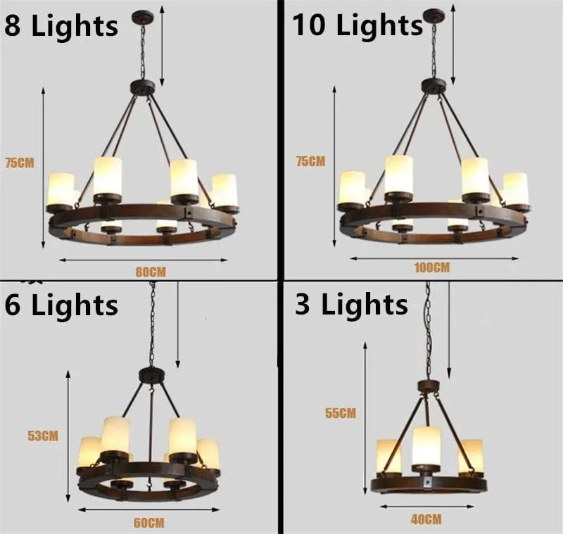 Lustre rétro en bois massif et fer pour villa café & musée | Marco Lucetti