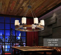 Lustre rétro en bois massif et fer pour villa café & musée | Marco Lucetti