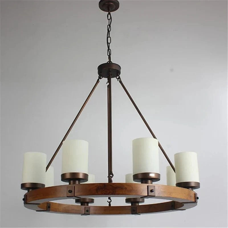 Lustre rétro en bois massif et fer pour villa café & musée | Marco Lucetti