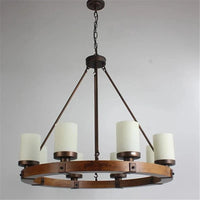 Lustre rétro en bois massif et fer pour villa café & musée | Marco Lucetti