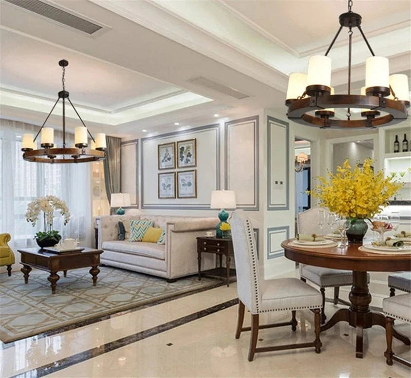 Lustre rétro en bois massif et fer pour villa café & musée | Marco Lucetti