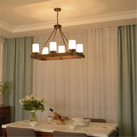 Lustre rétro en bois massif et fer pour villa café & musée | Marco Lucetti Forme ronde / 3 têtes