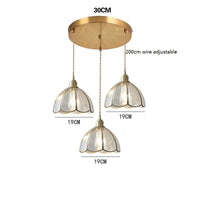 Lustre rétro en cuivre avec abat-jour en verre artisanal | Marco Lucetti 3 têtes 2 / 4W (MAX100W)