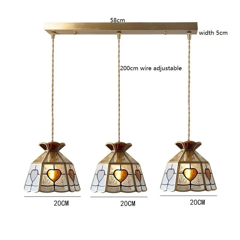 Lustre rétro en cuivre avec abat-jour en verre artisanal | Marco Lucetti 3 têtes 4 / 4W (MAX100W)