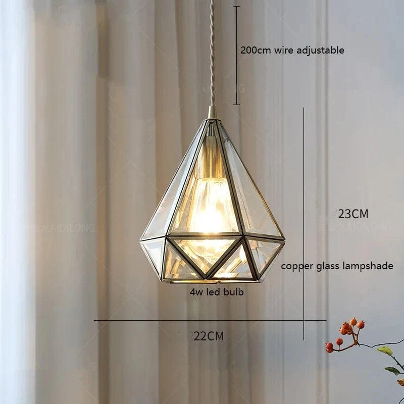 Lustre rétro en cuivre avec abat-jour en verre artisanal | Marco Lucetti Verre 3 / 4W (MAX100W)