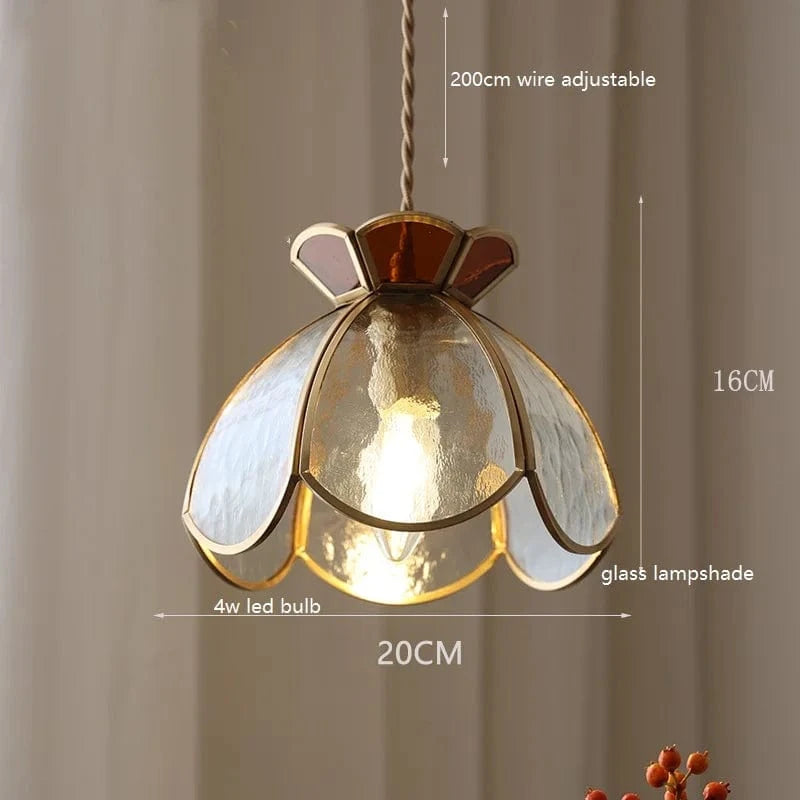 Lustre rétro en cuivre avec abat-jour en verre artisanal | Marco Lucetti Verre 5 / 4W (MAX100W)