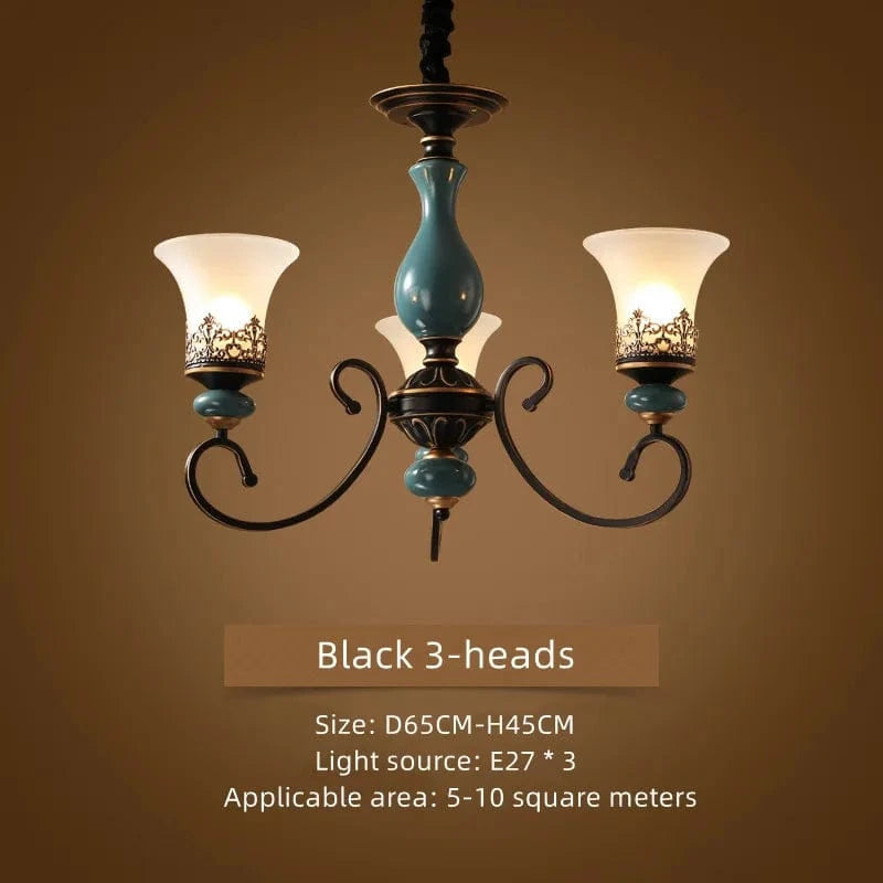 Lustre rétro européen en céramique - Collection 2024 | Marco Lucetti Noir 3 têtes / Changeable