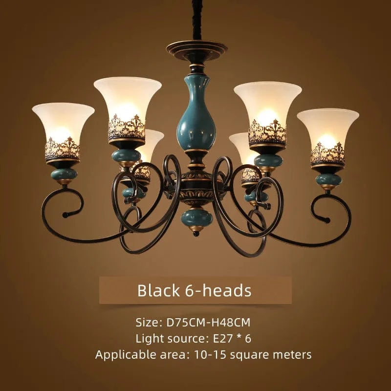 Lustre rétro européen en céramique - Collection 2024 | Marco Lucetti Noir 6 têtes / Changeable