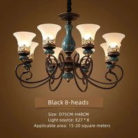 Lustre rétro européen en céramique - Collection 2024 | Marco Lucetti Noir 8 têtes / Blanc chaud