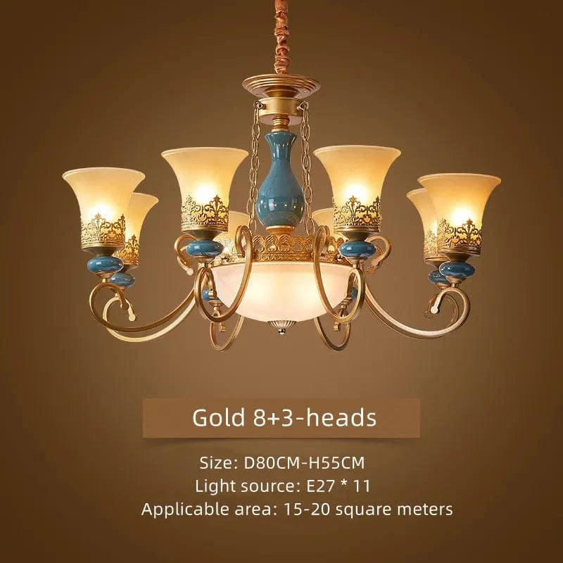 Lustre rétro européen en céramique - Collection 2024 | Marco Lucetti Or 11 têtes / Blanc chaud