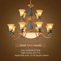 Lustre rétro européen en céramique - Collection 2024 | Marco Lucetti Or 15 têtes / Blanc chaud