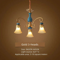 Lustre rétro européen en céramique - Collection 2024 | Marco Lucetti Or 3 têtes / Blanc chaud