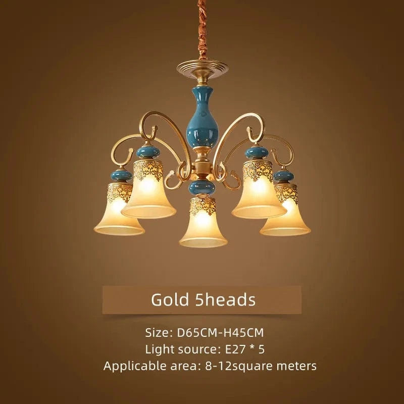 Lustre rétro européen en céramique - Collection 2024 | Marco Lucetti Or 5 têtes / Changeable