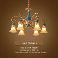 Lustre rétro européen en céramique - Collection 2024 | Marco Lucetti Or 6 têtes / Blanc froid