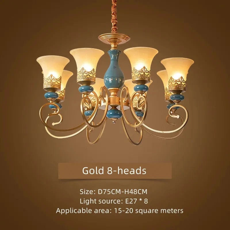 Lustre rétro européen en céramique - Collection 2024 | Marco Lucetti Or 8 têtes / Changeable