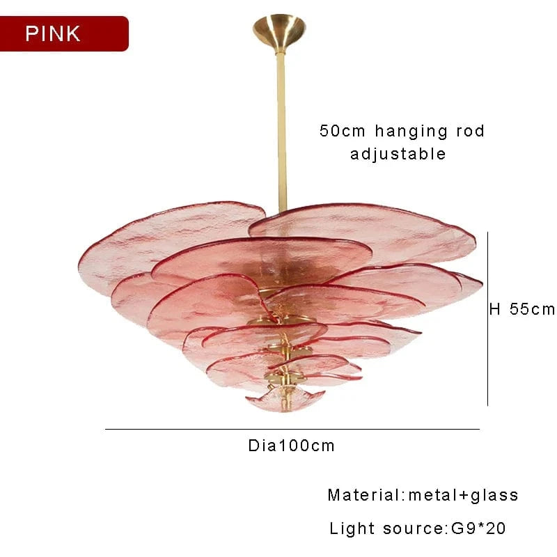 Lustre rétro led de luxe en verre coloré | Marco Lucetti 100cm rose / Lumière naturelle