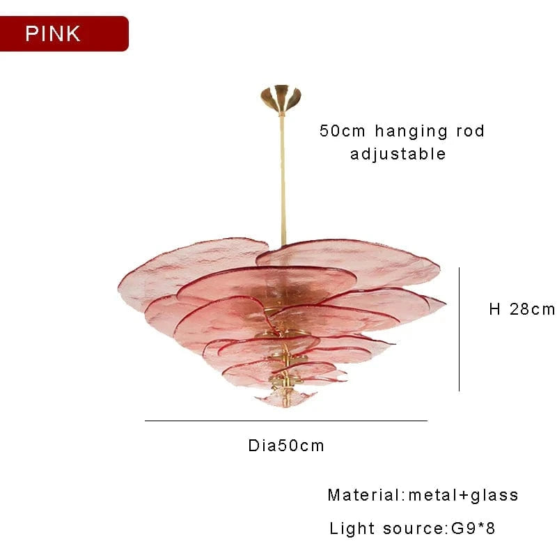 Lustre rétro led de luxe en verre coloré | Marco Lucetti 55cm rose / Lumière naturelle