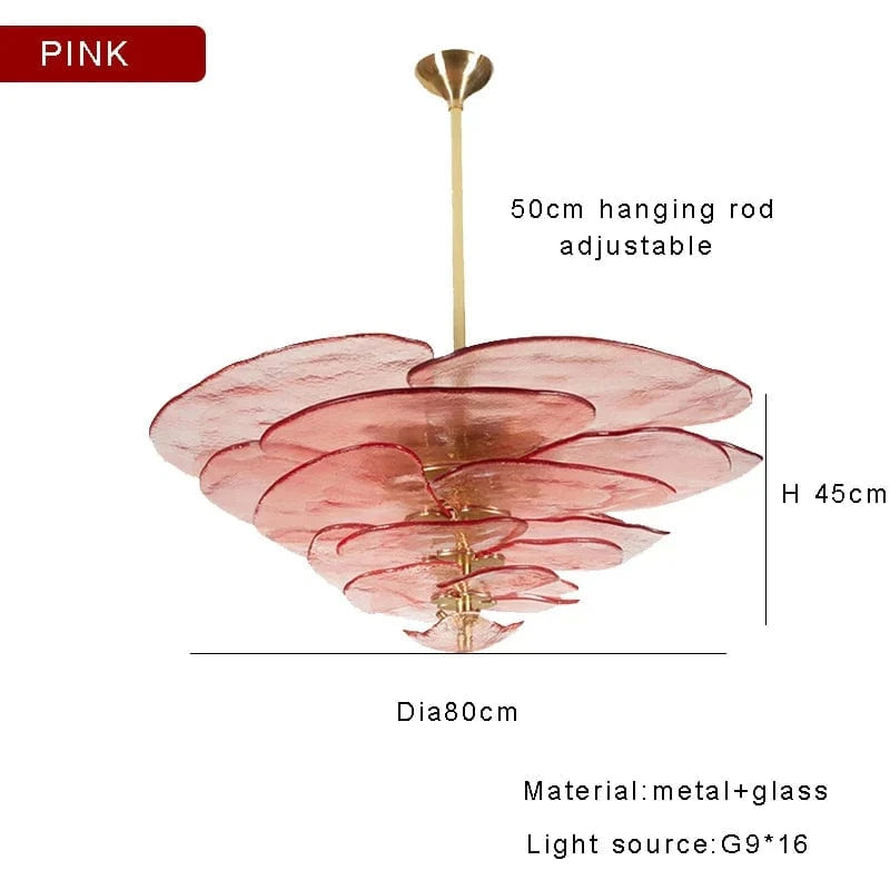 Lustre rétro led de luxe en verre coloré | Marco Lucetti 80cm rose / Lumière naturelle