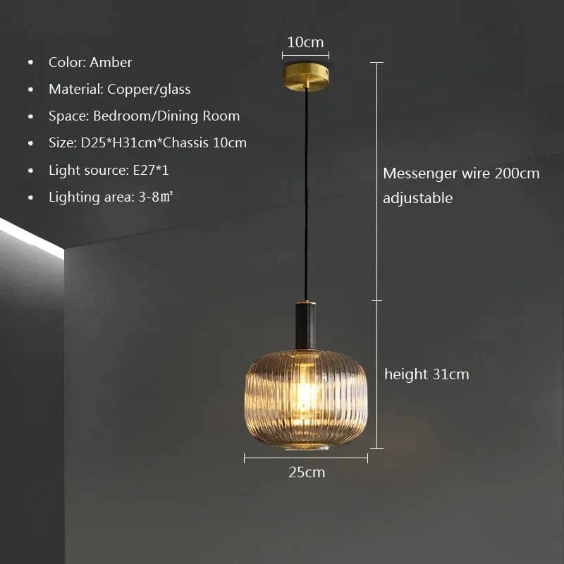 Lustre rétro LED en verre pour une déco intérieure élégante | Marco Lucetti PL658 Ambre-B / Lumière trichromatique