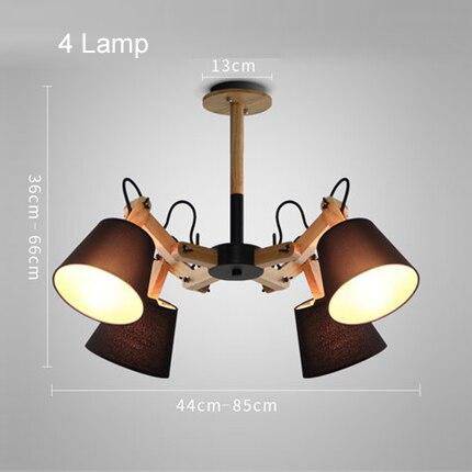 Lustre rétro LED Vintage avec Abat-jours en Tissu | Marco Lucetti 4 lampes / Noir