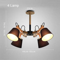 Lustre rétro LED Vintage avec Abat-jours en Tissu | Marco Lucetti 4 lampes / Noir