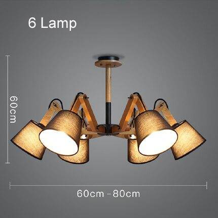 Lustre rétro LED Vintage avec Abat-jours en Tissu | Marco Lucetti 6 lampes / Noir