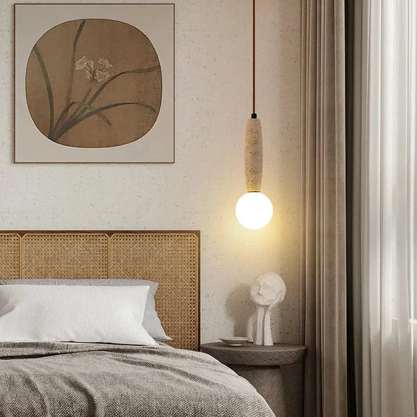 Lustre Rétro Pierre Naturelle Art avec Abat-Jour En Verre Blanc LED | Marco Lucetti