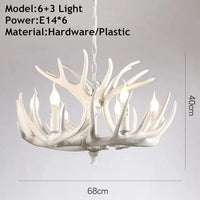 Lustre Rétro Résine Bois Marron Blanc - Idéal pour Salon, Restaurant, et Bar | Marco Lucetti Bras blancs 6X3