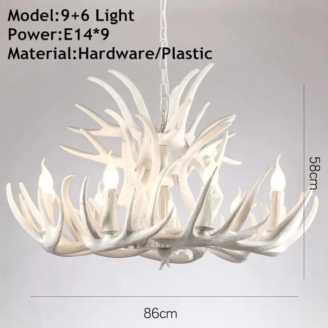 Lustre Rétro Résine Bois Marron Blanc - Idéal pour Salon, Restaurant, et Bar | Marco Lucetti Bras blancs 9X6