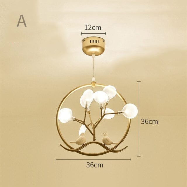 Lustre Rhym - Design Moderne avec Arbre et Oiseaux | Marco Lucetti A - Doré - Chaude