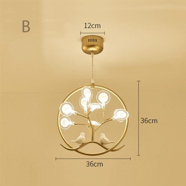 Lustre Rhym - Design Moderne avec Arbre et Oiseaux | Marco Lucetti B - Doré - Chaude