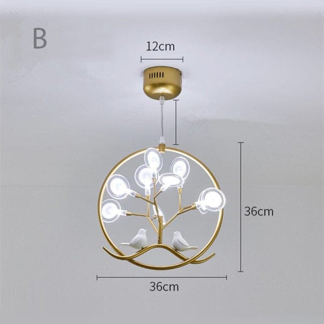 Lustre Rhym - Design Moderne avec Arbre et Oiseaux | Marco Lucetti B - Doré - Froide