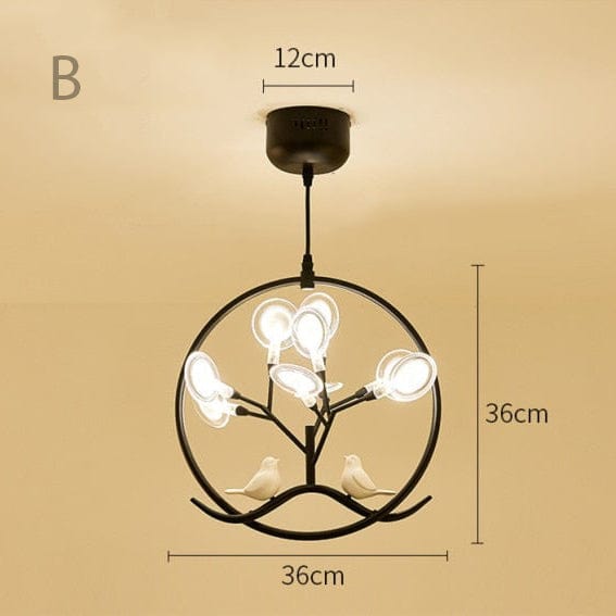 Lustre Rhym - Design Moderne avec Arbre et Oiseaux | Marco Lucetti B - Noir - Chaude