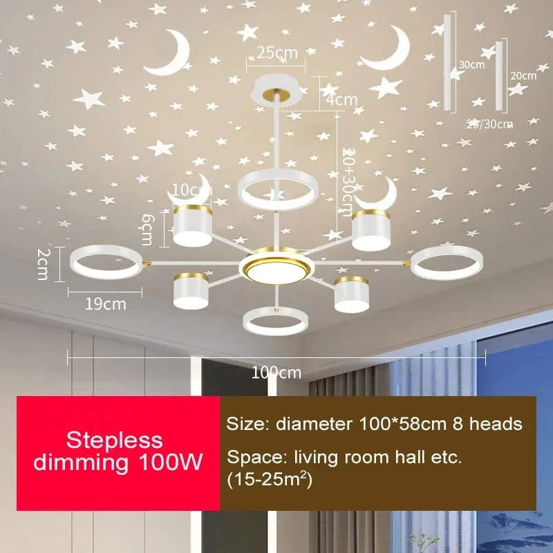 Lustre romantique étoilé moderne à 6 lumières créatif 2024 - Collection Stella Glow | Marco Lucetti 8 têtes / Gradation continue-RC