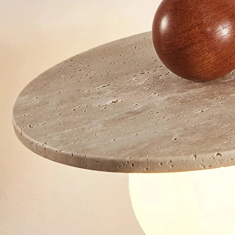 Lustre rond en pierre et bois avec cordon réglable - Livraison directe assurée | Marco Lucetti