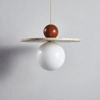 Lustre rond en pierre et bois avec cordon réglable - Livraison directe assurée | Marco Lucetti