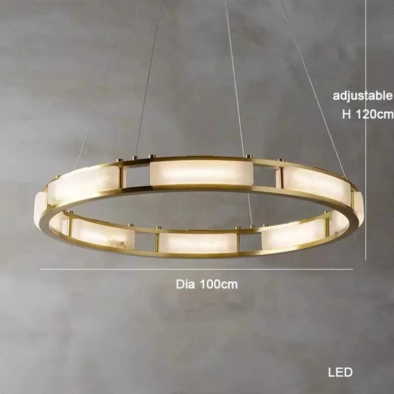 Lustre rond LED en marbre post-moderne avec intensité ajustable | Marco Lucetti Diamètre 100 cm / Cadre doré / Lumière blanche