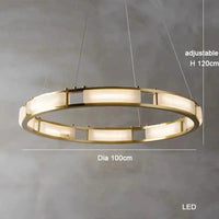 Lustre rond LED en marbre post-moderne avec intensité ajustable | Marco Lucetti Diamètre 100 cm / Cadre doré / Lumière blanche