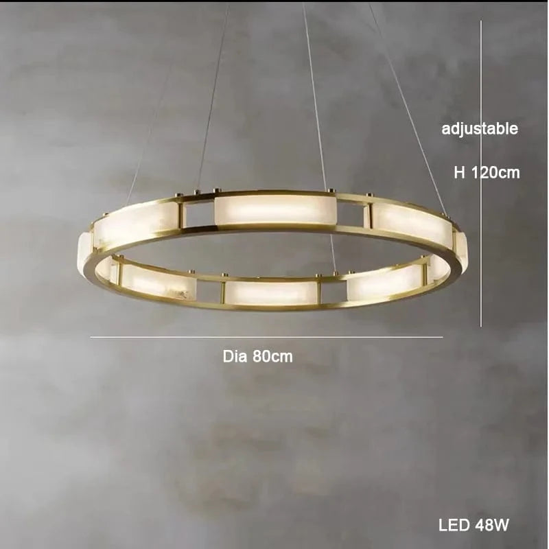 Lustre rond LED en marbre post-moderne avec intensité ajustable | Marco Lucetti Diamètre 80 cm / Cadre argenté / Lumière chaude