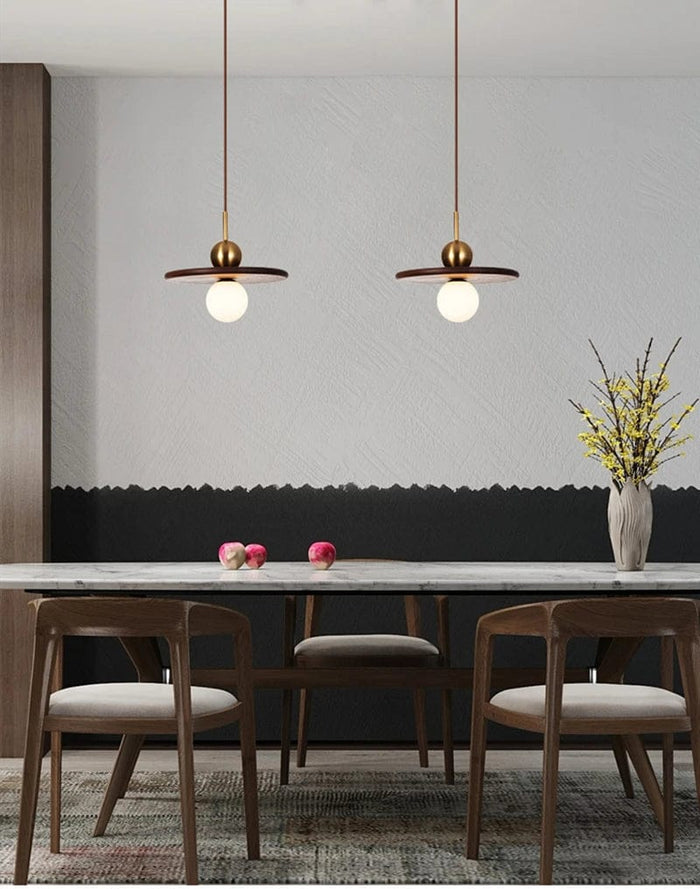 Lustre rond nordique en bois massif de noyer - Collection Scandinave | Marco Lucetti