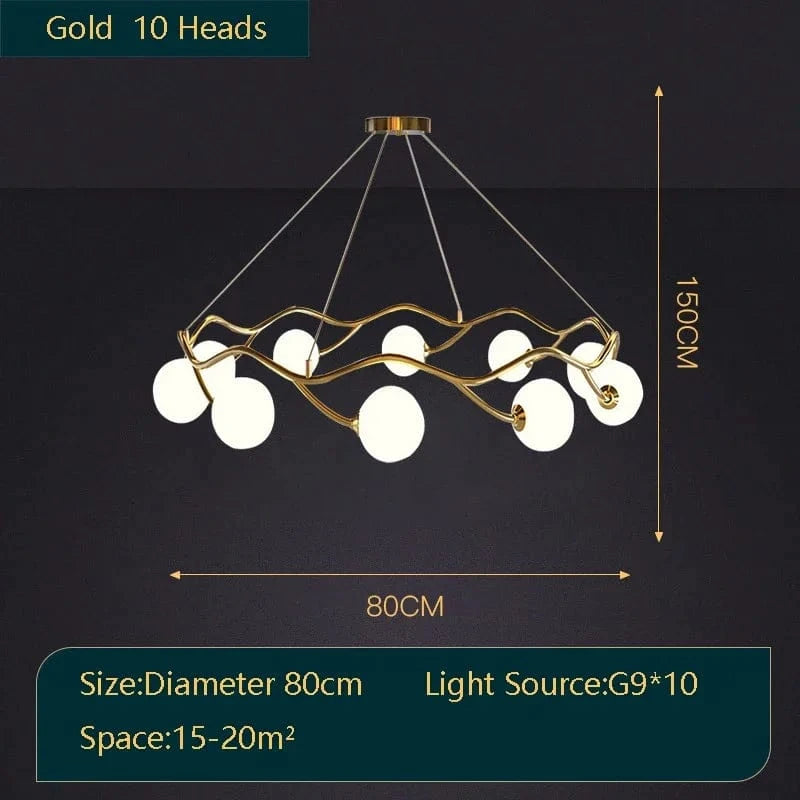 Lustre Royal Luxe en Or avec Boule de Verre LED | Marco Lucetti Or 10 têtes