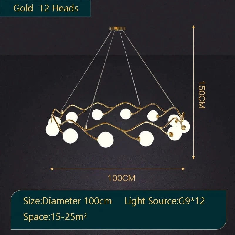 Lustre Royal Luxe en Or avec Boule de Verre LED | Marco Lucetti Or 12 têtes