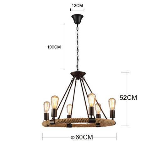Lustre Rustique - Corde et Bras Métalliques | Marco Lucetti 6 lampes